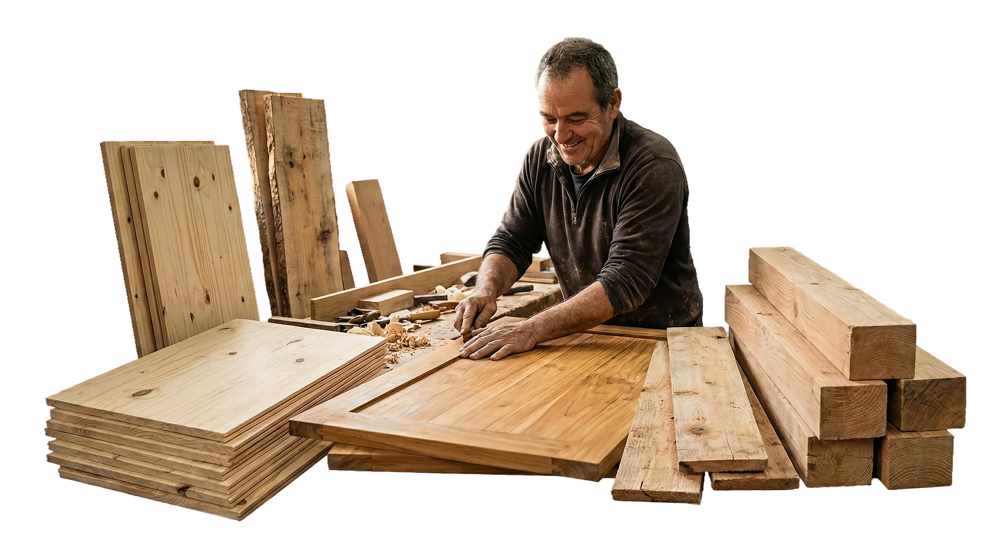 Especialista analisando painéis de madeira Clear Painéis